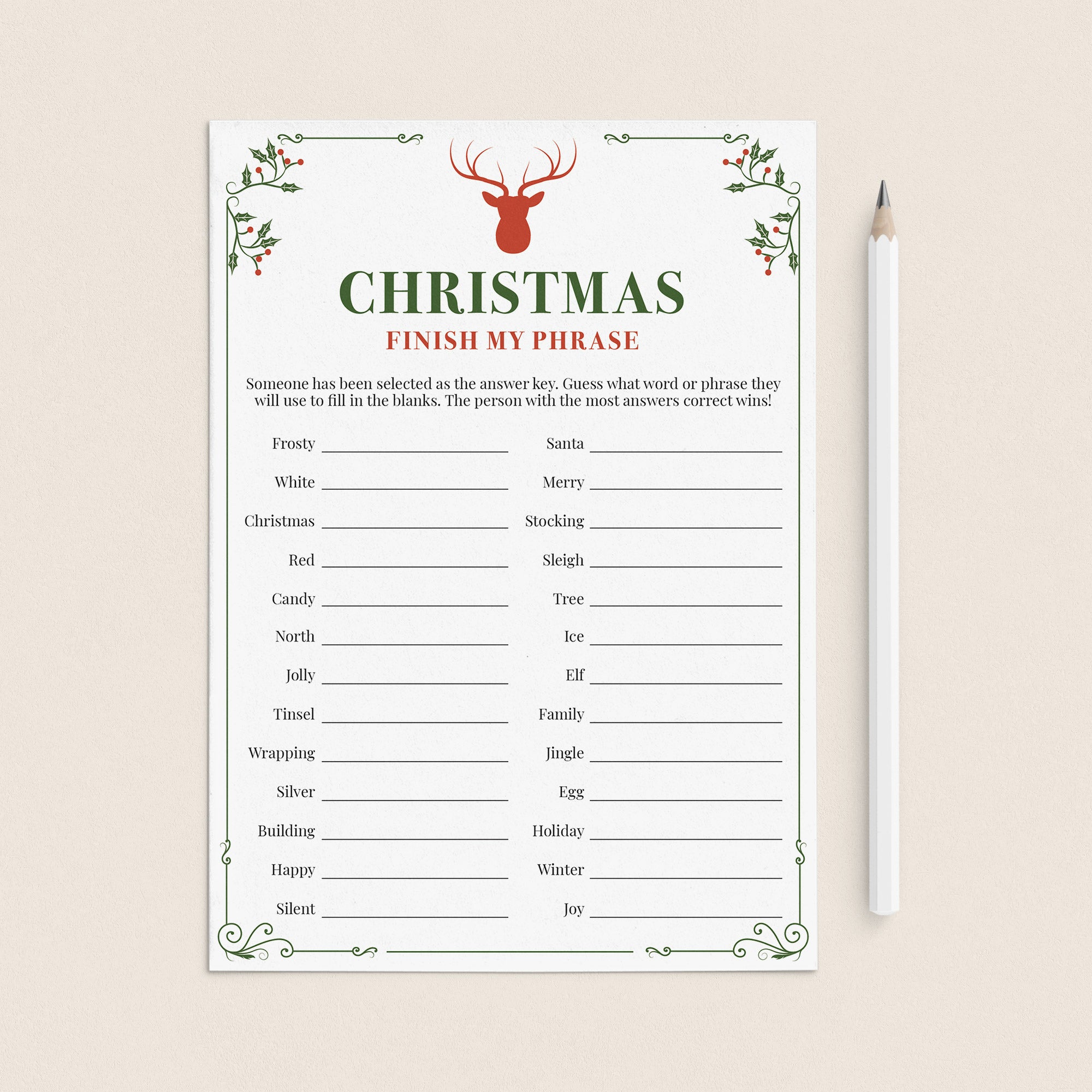 Kids Christmas Game Printable Finish My Phrase by LittleSizzle