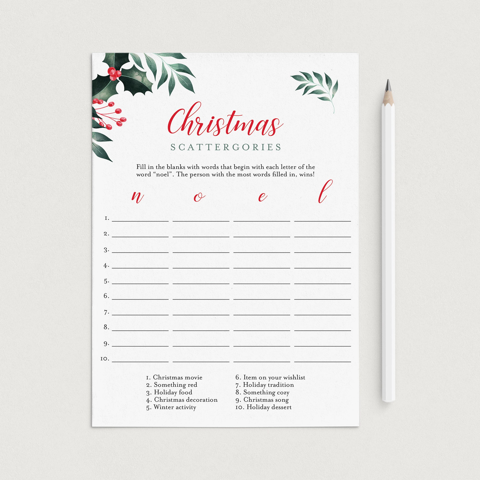 Printable Holiday Party Game Scattergories by LittleSizzle