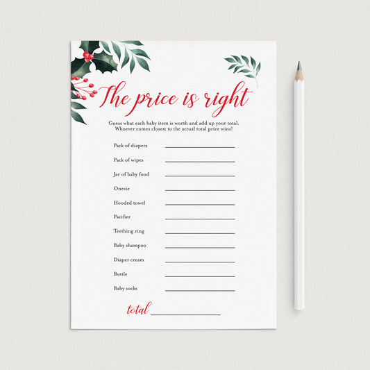 Winter Greenery Baby Shower Game The Price Is Right Printable by LittleSizzle
