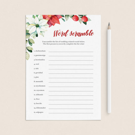Winter Wedding Word Scramble Game Instant Download by LittleSizzle