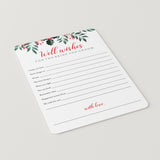 Holiday Theme Wedding Well Wishes Cards Printable