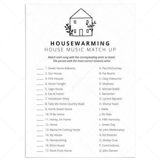 Housewarming Party Name That Song Game with Answers by LittleSizzle