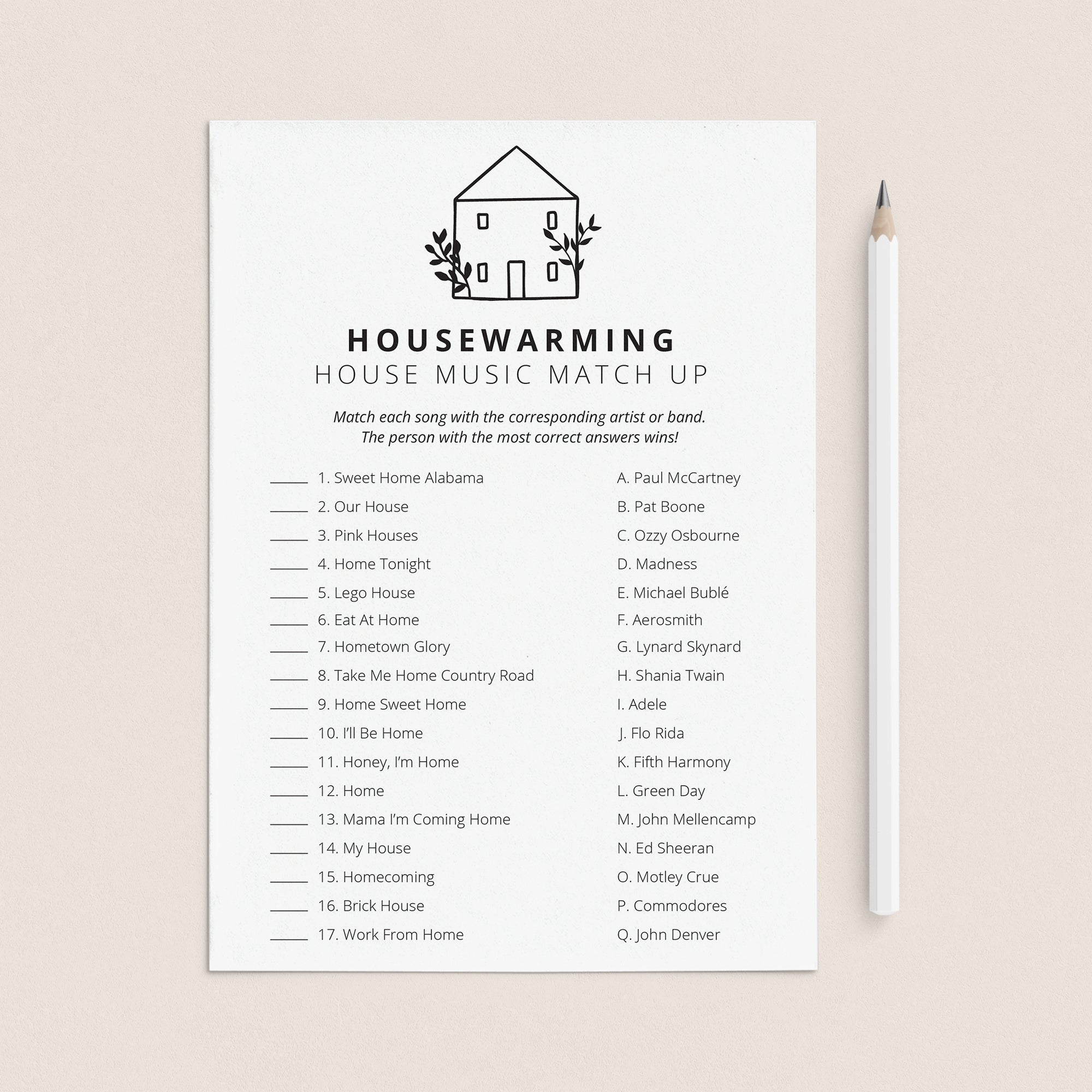 Housewarming Party Name That Song Game with Answers by LittleSizzle