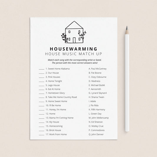 Housewarming Party Name That Song Game with Answers by LittleSizzle