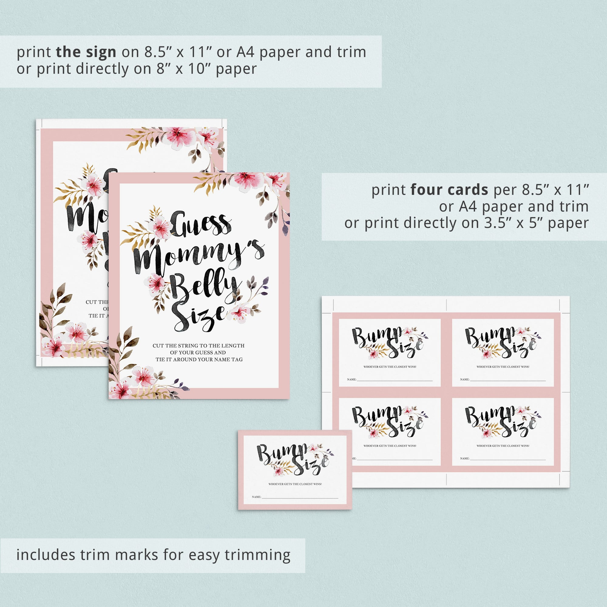 Watercolor flowers baby shower belly size game by LittleSizzle