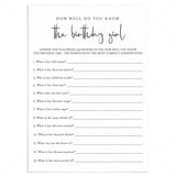 Womens Birthday Game Printable How Well Do You Know The Birthday Girl by LittleSizzle