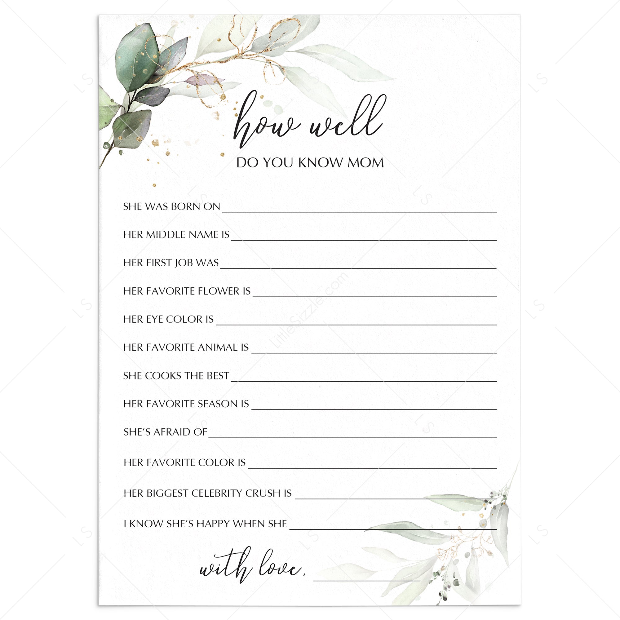 Who Knows Mom Best Mother's Day Game Printable by LittleSizzle