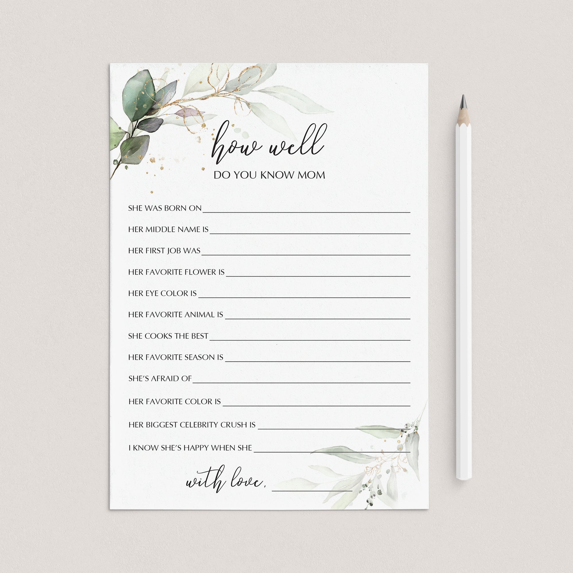 Who Knows Mom Best Mother's Day Game Printable by LittleSizzle