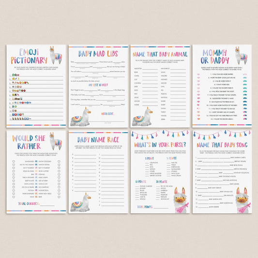 Llama Mama Baby Shower Games Bundle with 8 Games by LittleSizzle