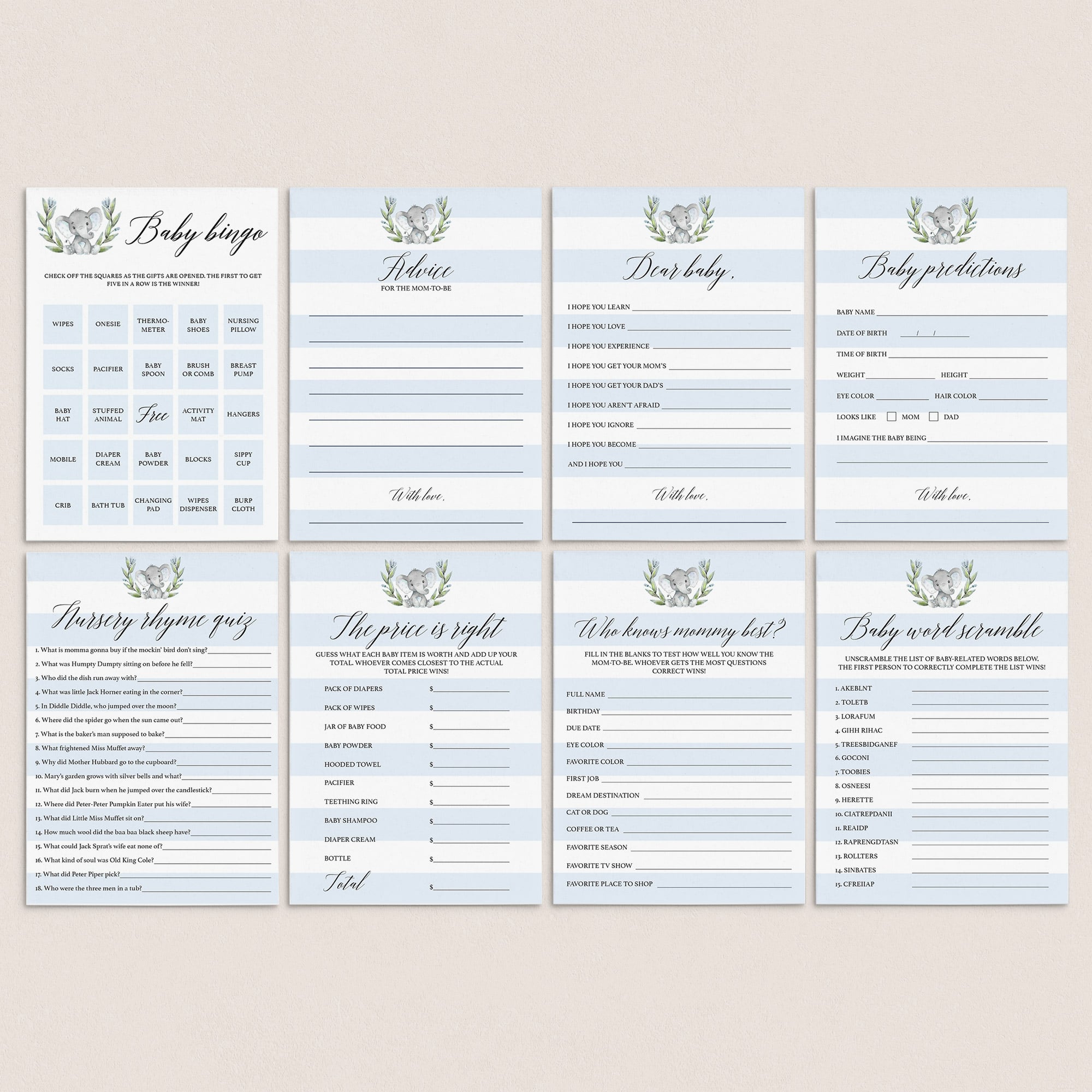 Elephant baby shower games by LittleSizzle