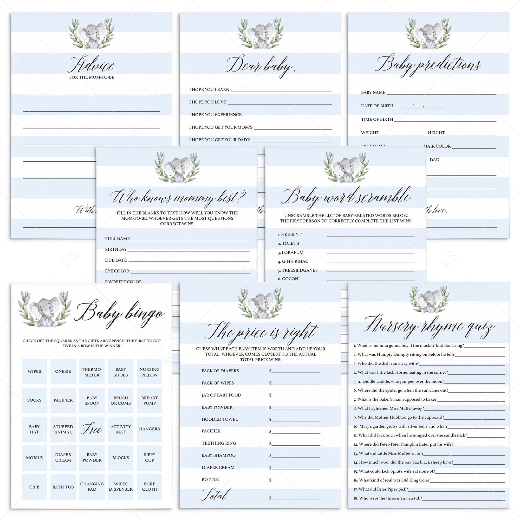 Elephant baby shower games by LittleSizzle