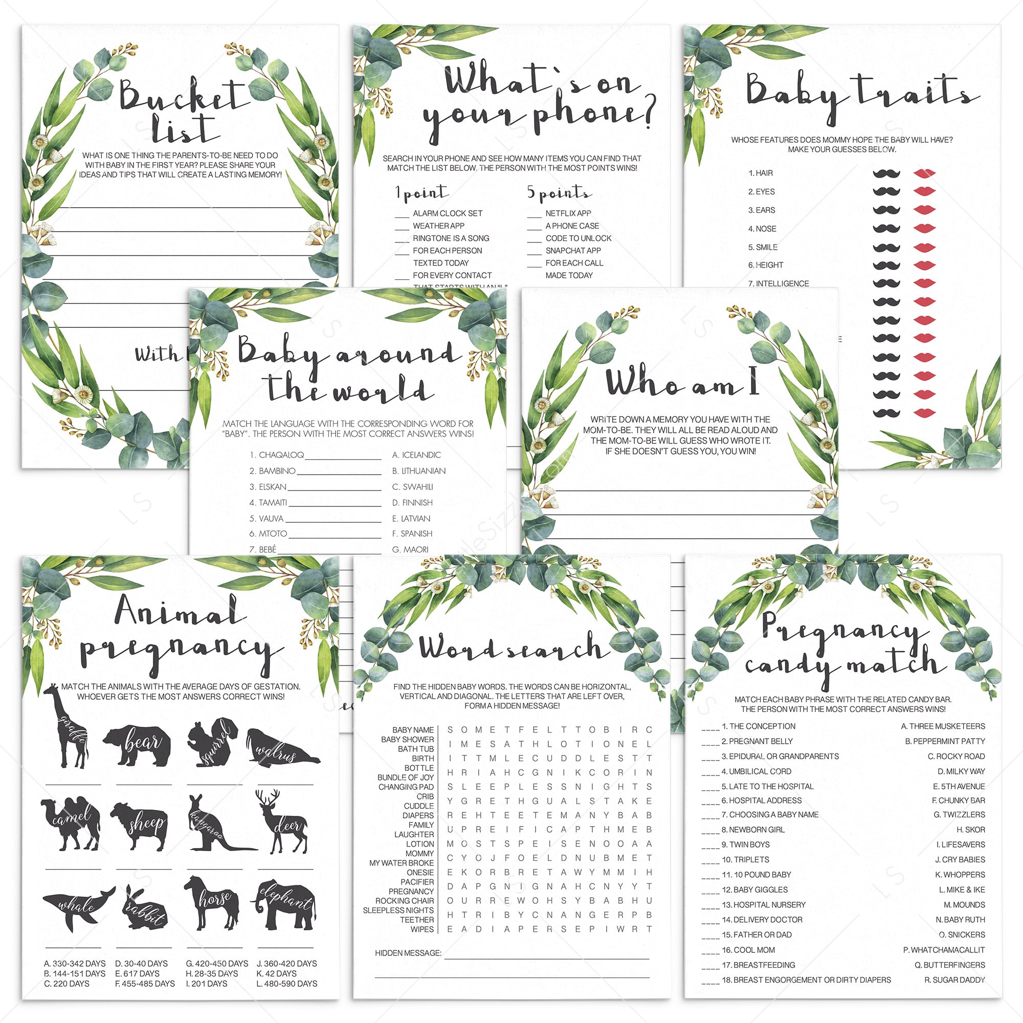 Gender Neutral Baby Shower Game Pack Instant Download by LittleSizzle