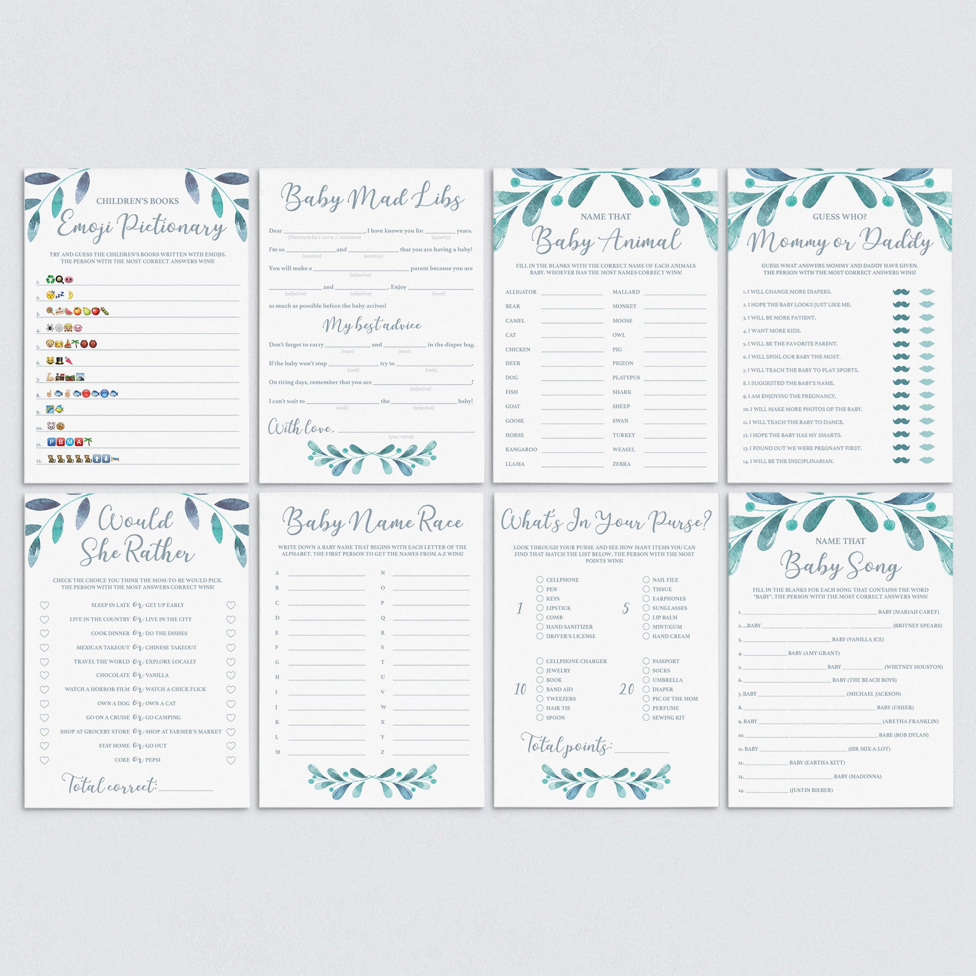 Complete Baby Shower Games Pack Winter Themed Printables by LittleSizzle