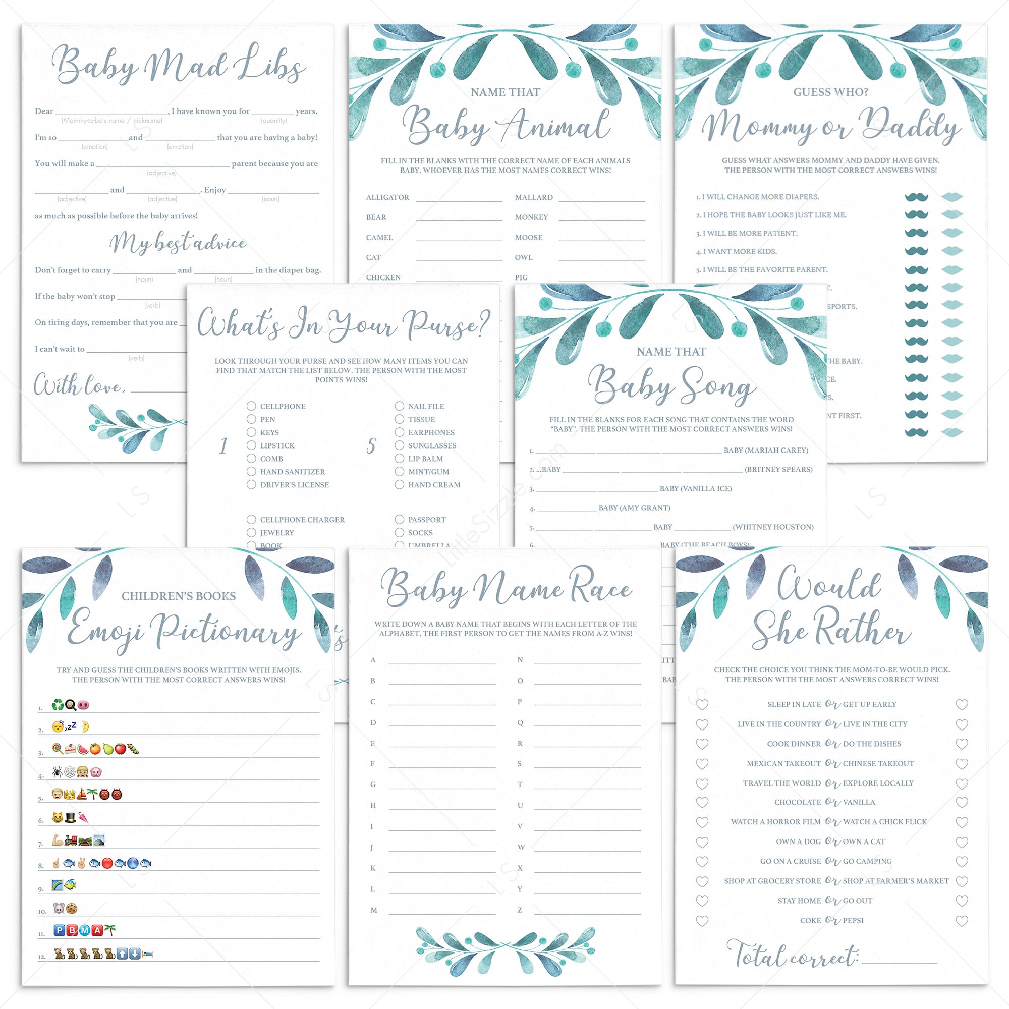 Complete Baby Shower Games Pack Winter Themed Printables by LittleSizzle