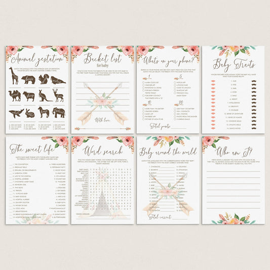 Bohemian Baby Shower Games Package Instant Download by LittleSizzle