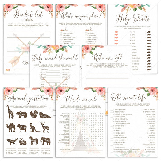 Bohemian Baby Shower Games Package Instant Download by LittleSizzle