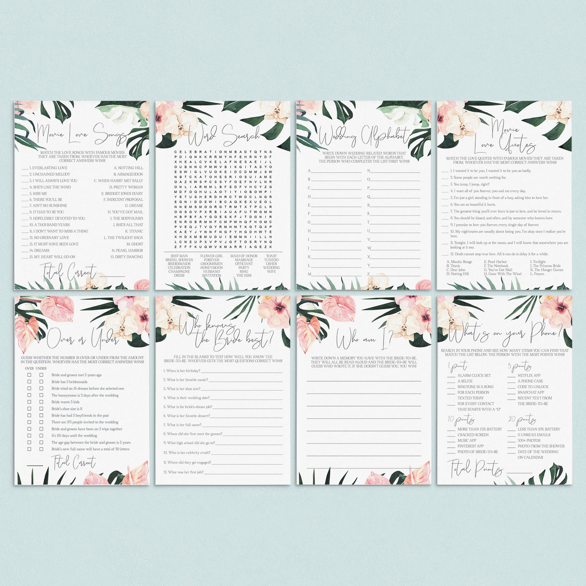 Summer Bridal Shower Games and Activities Printable by LittleSizzle