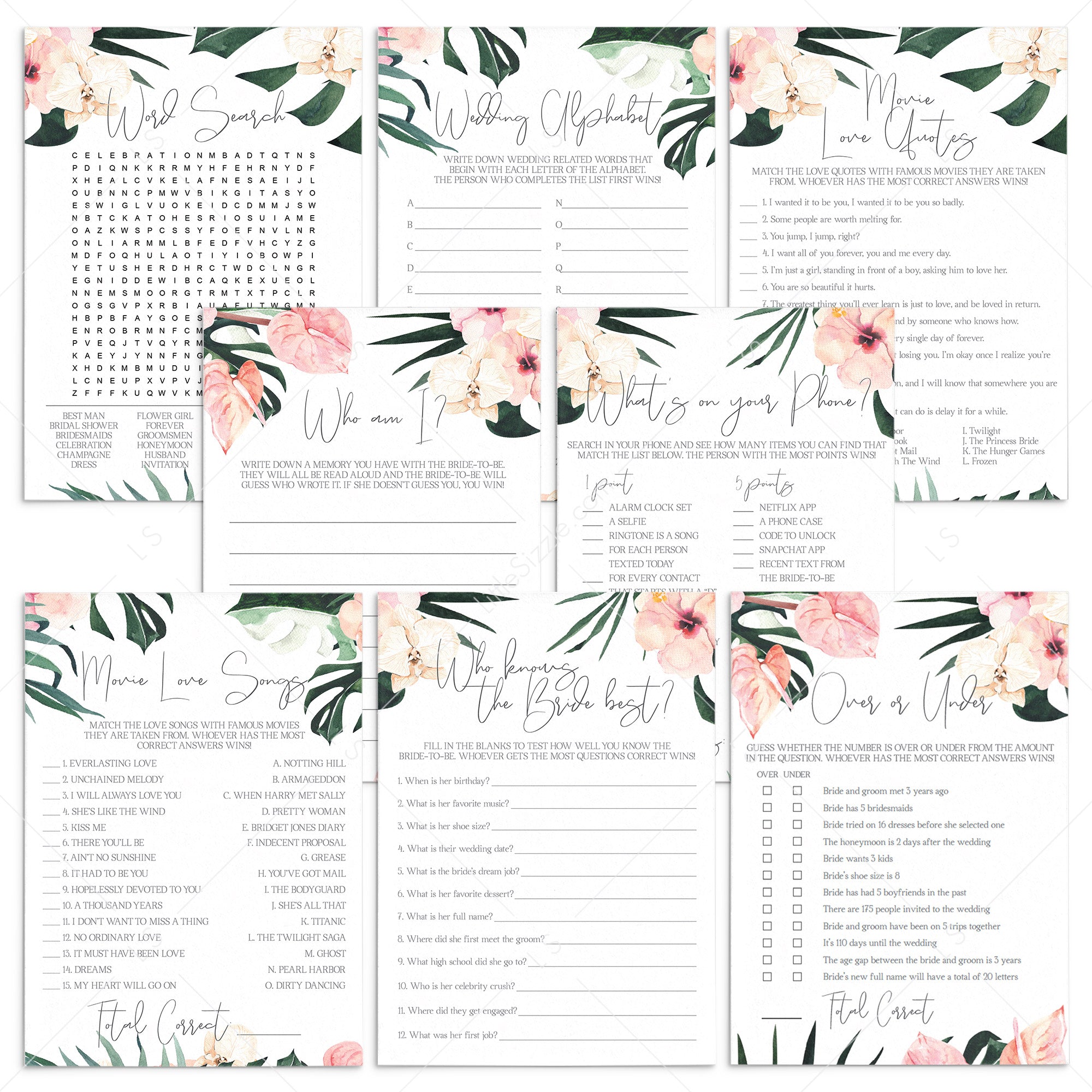 Summer Bridal Shower Games and Activities Printable by LittleSizzle