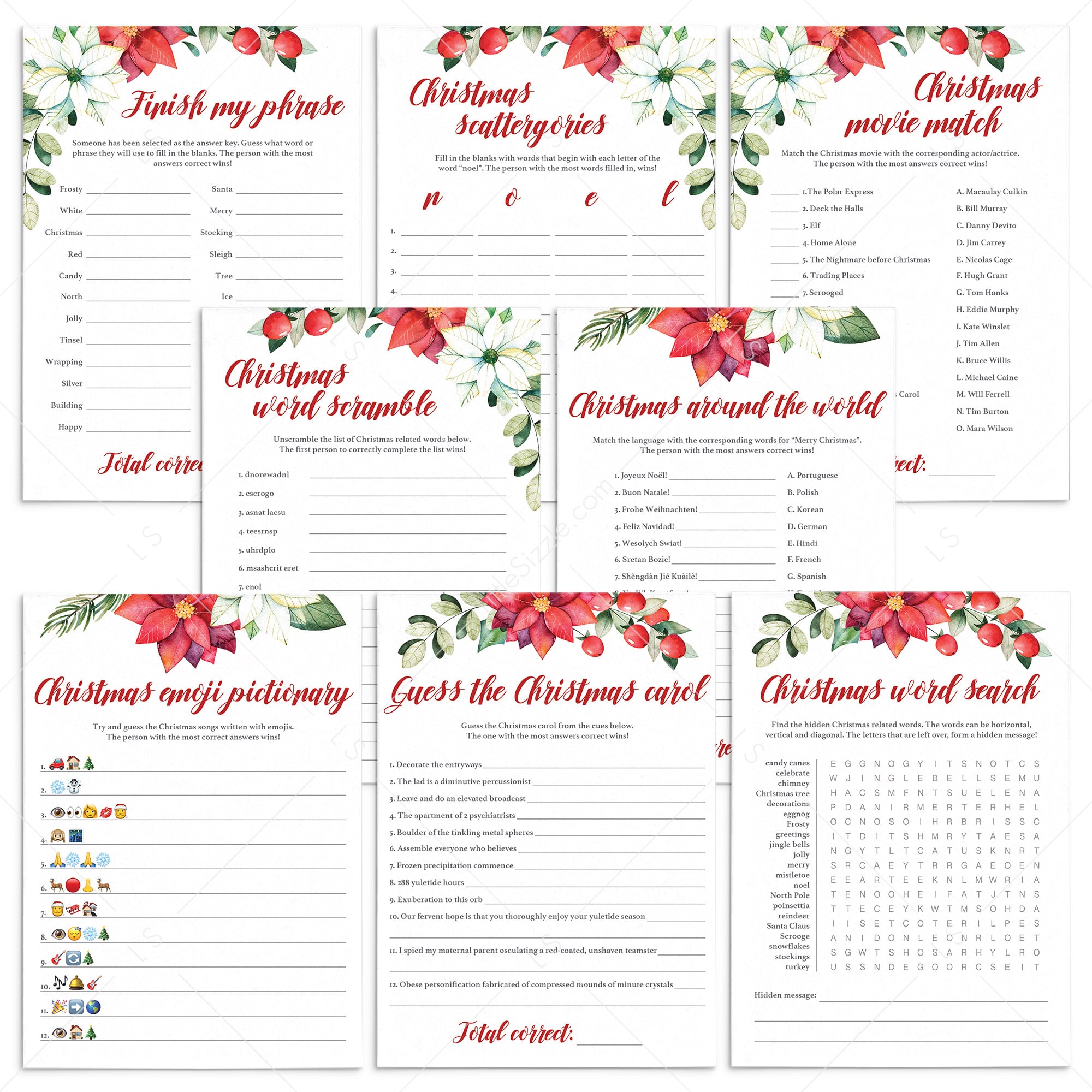 Huge Holiday Party Games Bundle Red And Green by LittleSizzle