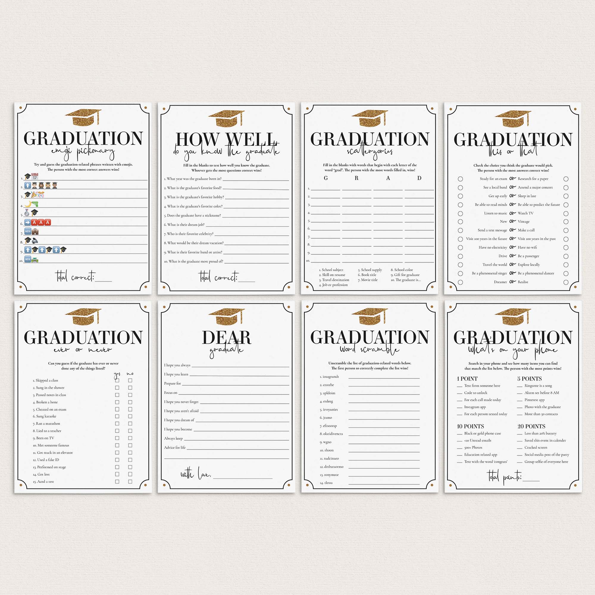 Black and Gold Graduation Party Game Bundle Printable by LittleSizzle