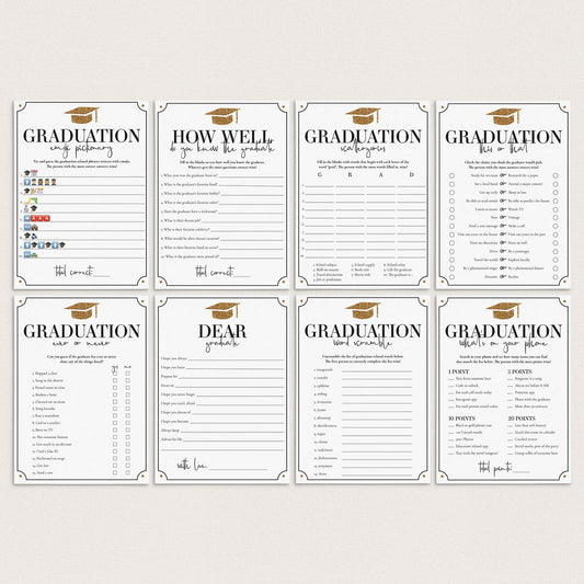 Black and Gold Graduation Party Game Bundle Printable by LittleSizzle