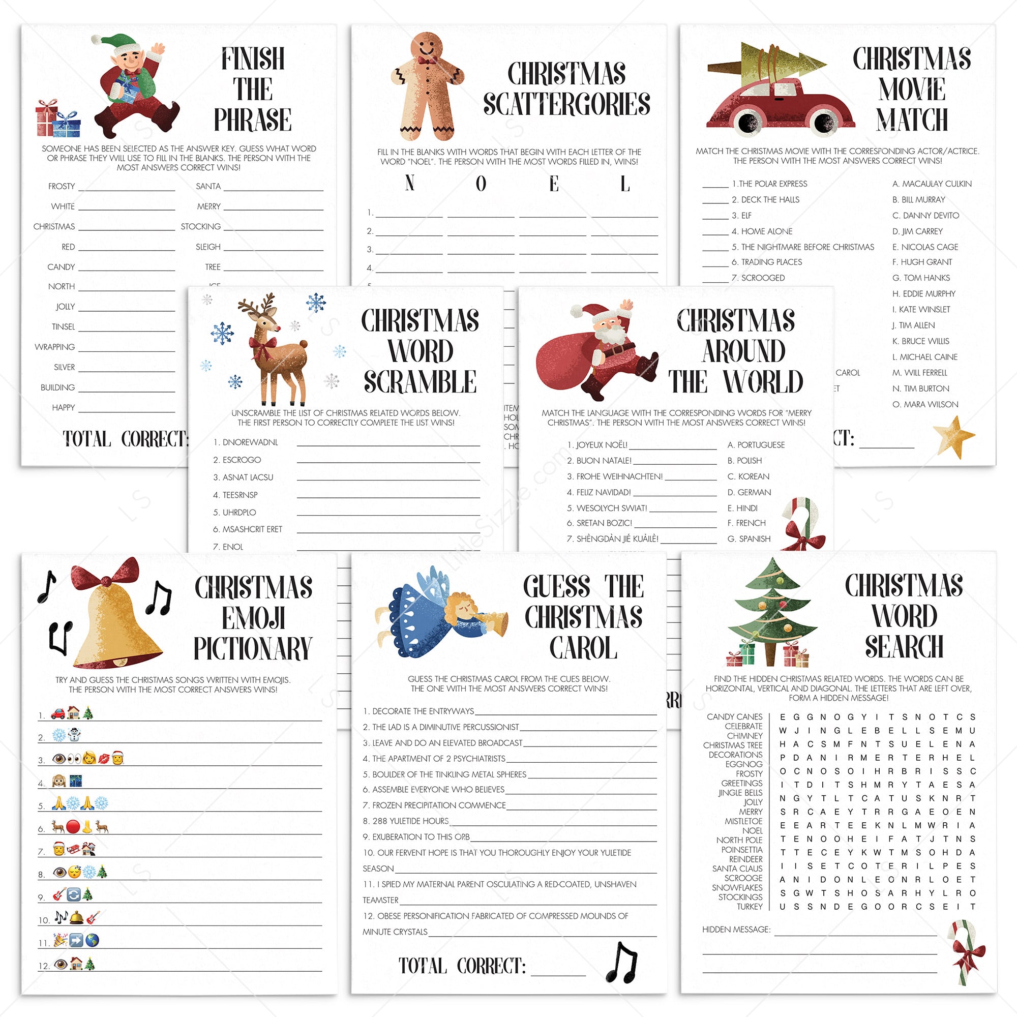 Printable Holiday Games Bundle Instant Download by LittleSizzle