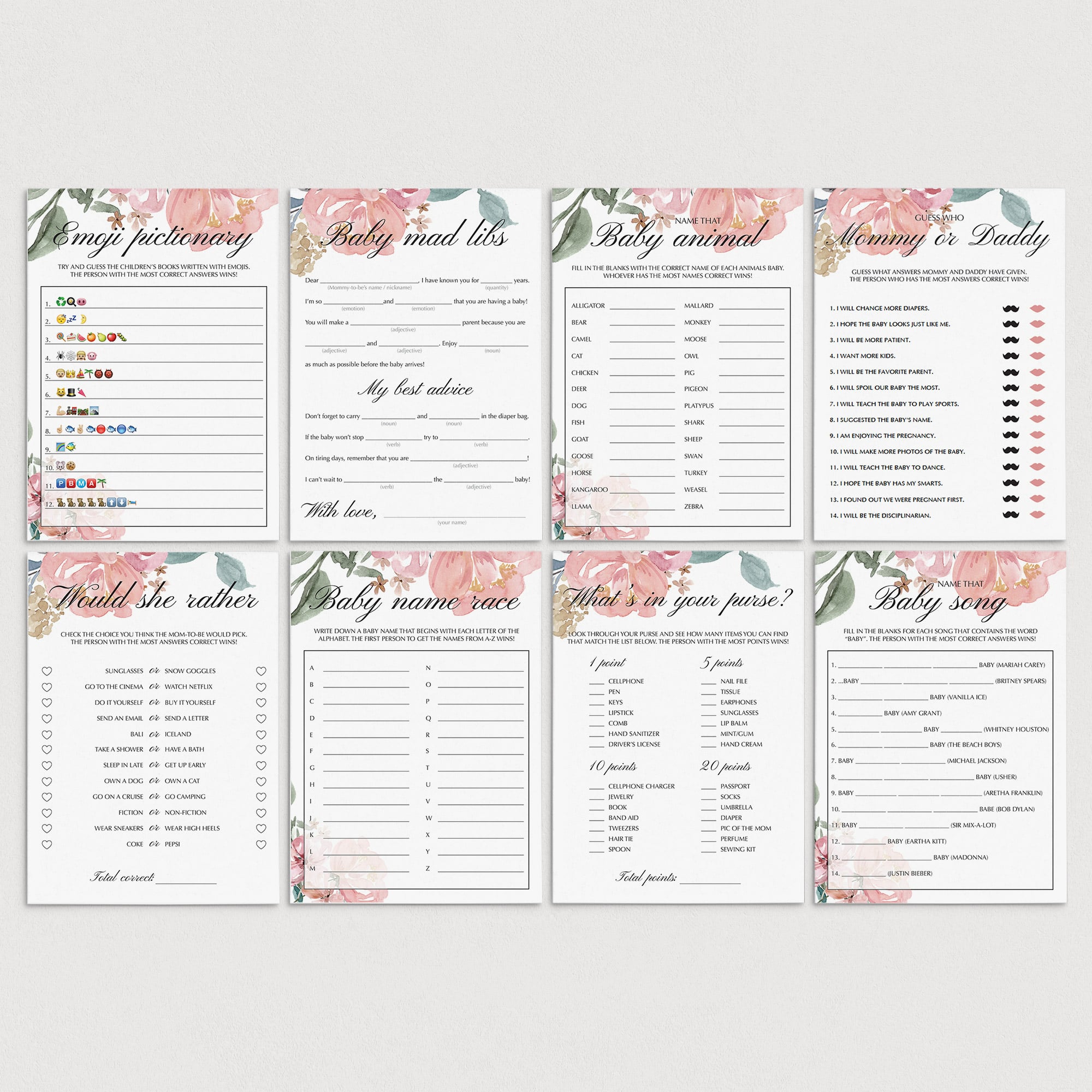 Fun Baby Shower Games Bundle XL Instant Download by LittleSizzle