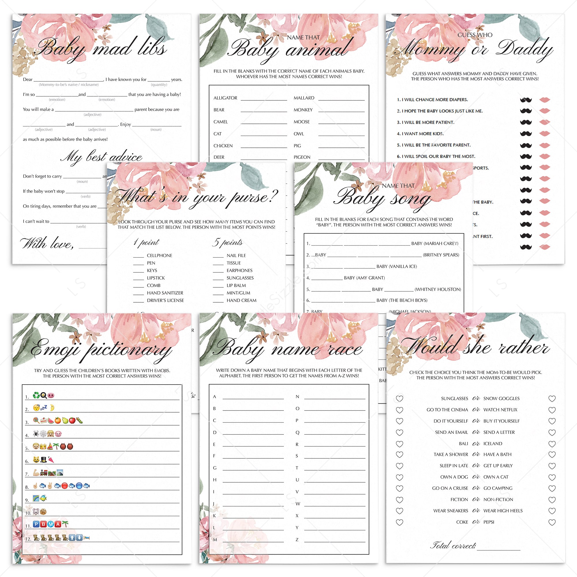 Fun Baby Shower Games Bundle XL Instant Download by LittleSizzle