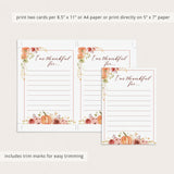 I Am Thankful For Cards Printable Thanksgiving Decor