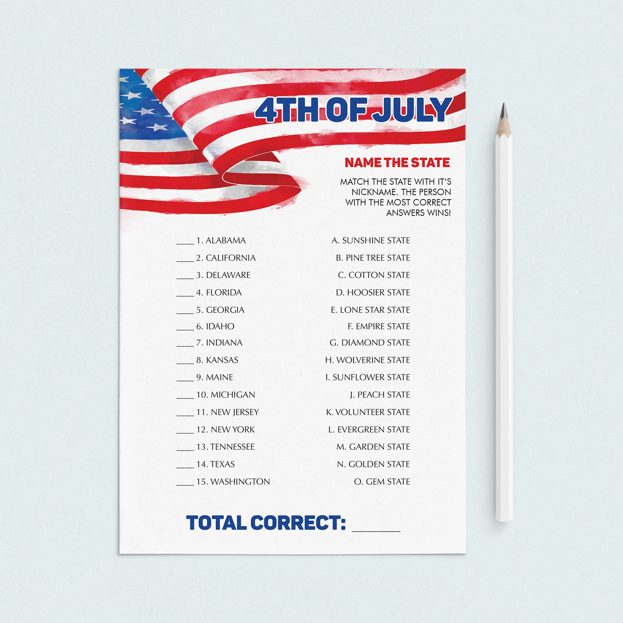 Fourth of July Game For Family Name The State by LittleSizzle