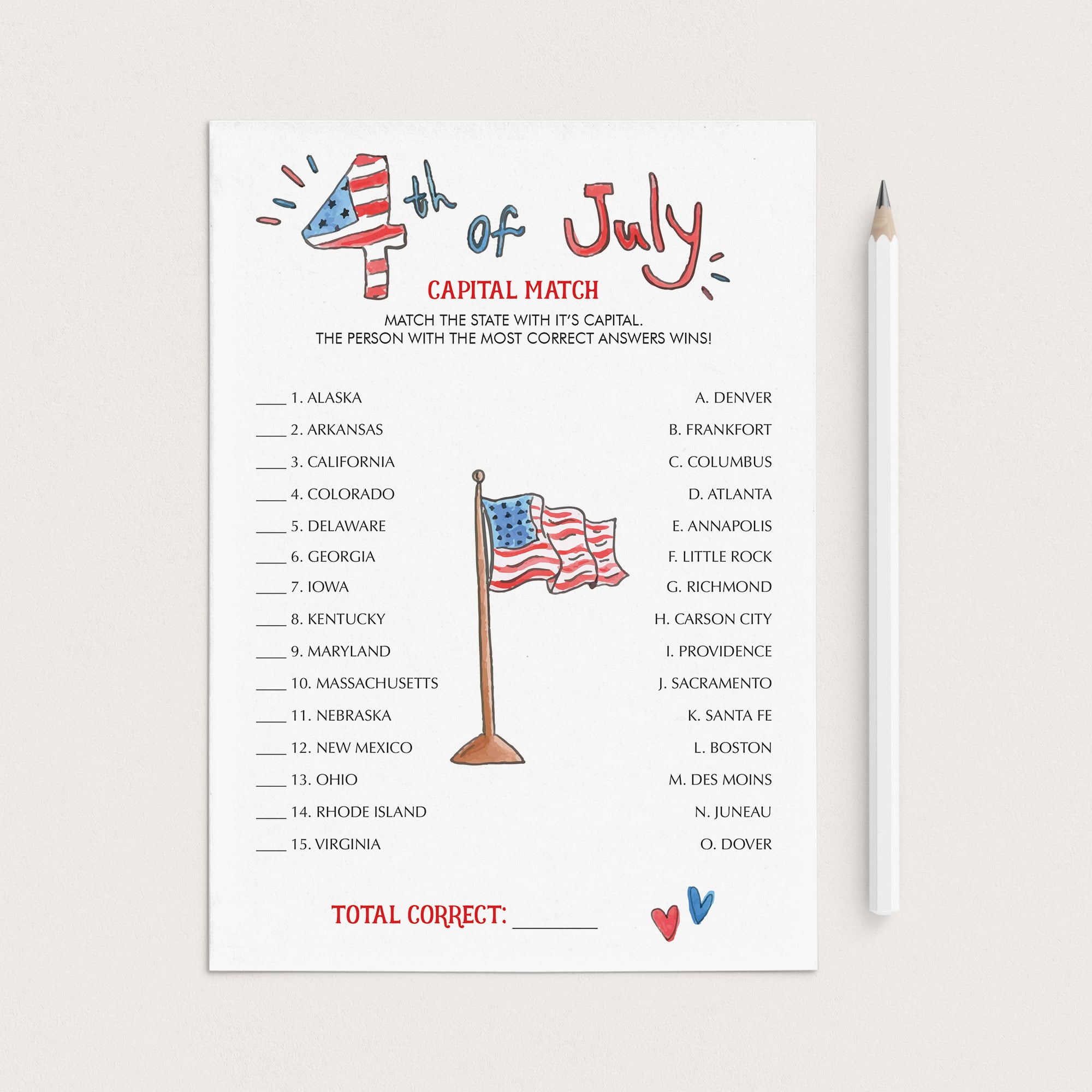 Fourth of July Party Matching Game Instant Download by LittleSizzle
