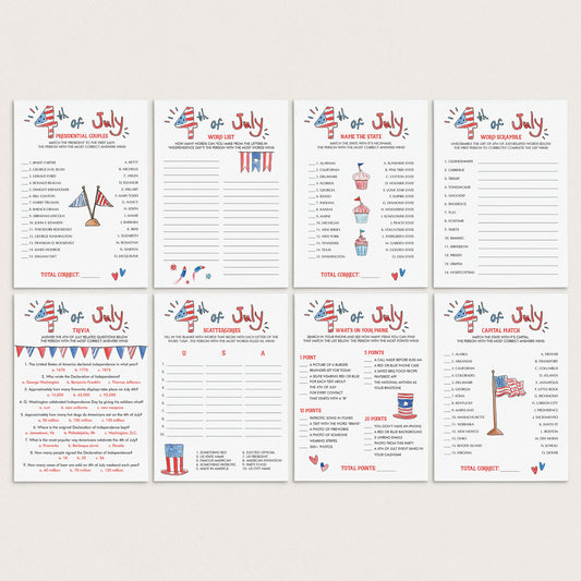 8 Fun Fourth of July Games Printable & Fillable by LittleSizzle