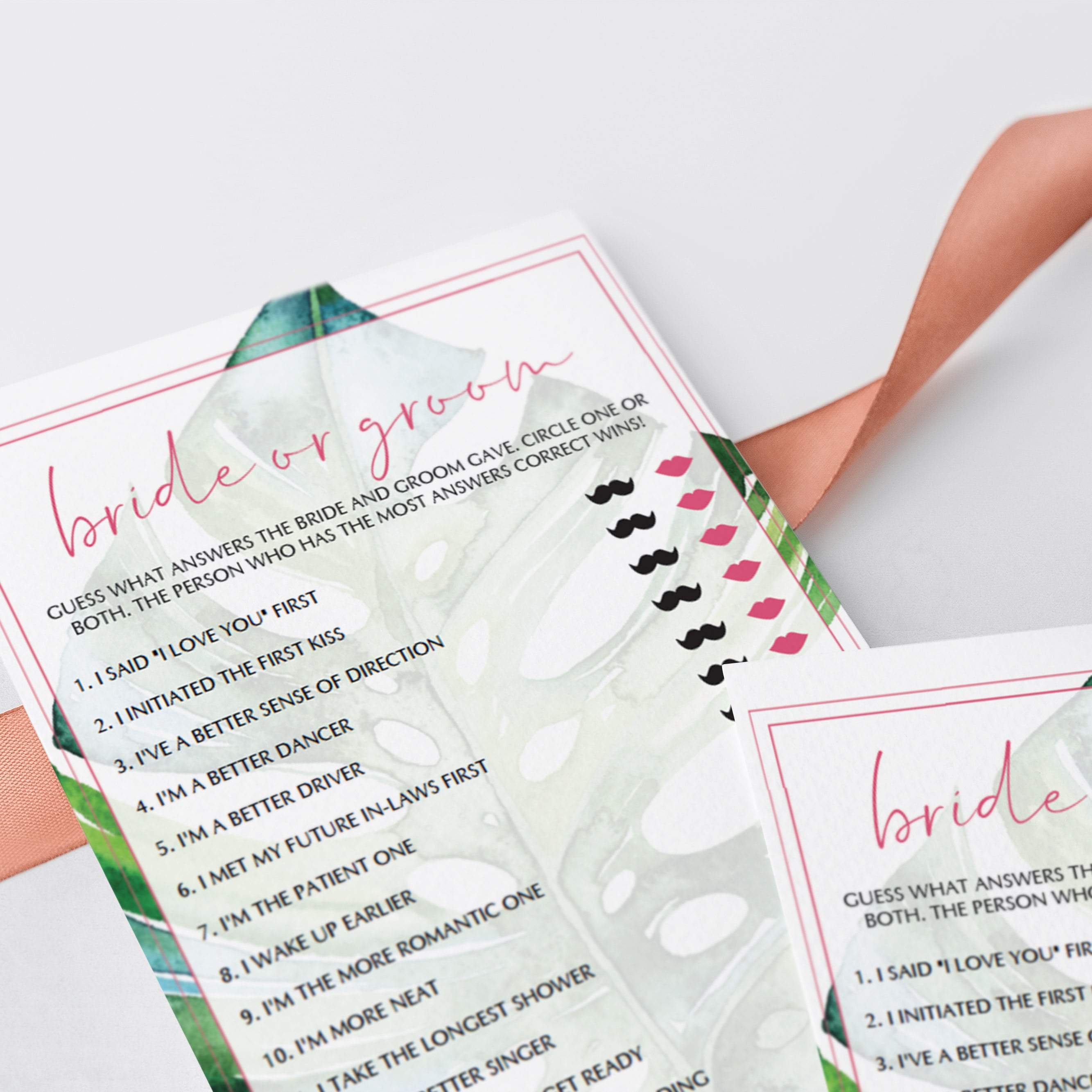 watercolor monstera leaf would she rather bridal shower games