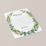 Greenery Baby Shower Advice Card Printable & Fillable PDF Template