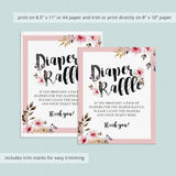 Diaper raffle sign template with pink watercolor flowers for baby party by LittleSizzle