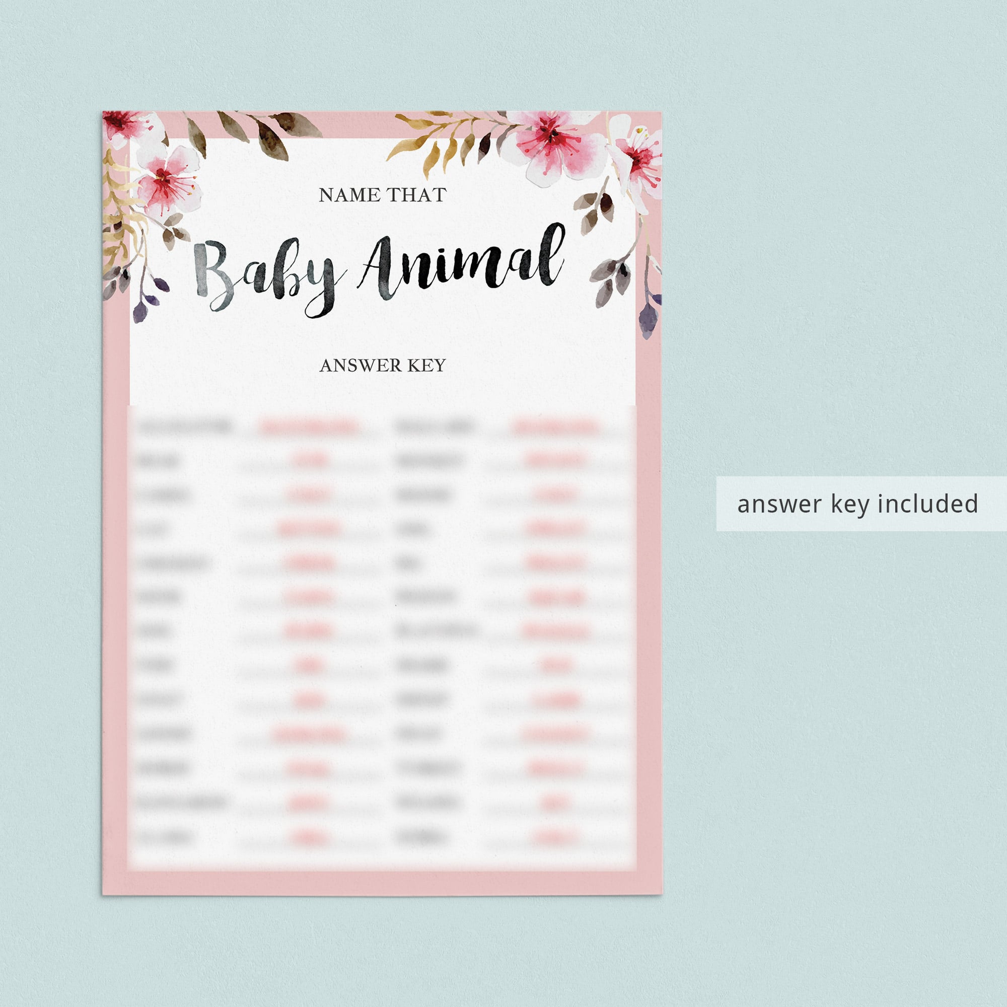 Watercolor animals game quiz printable by LittleSizzle