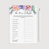 Purple flower baby shower game the price is right printable by Littlesizzle