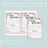 Florals madlibs baby shower game instant download by LittleSizzle