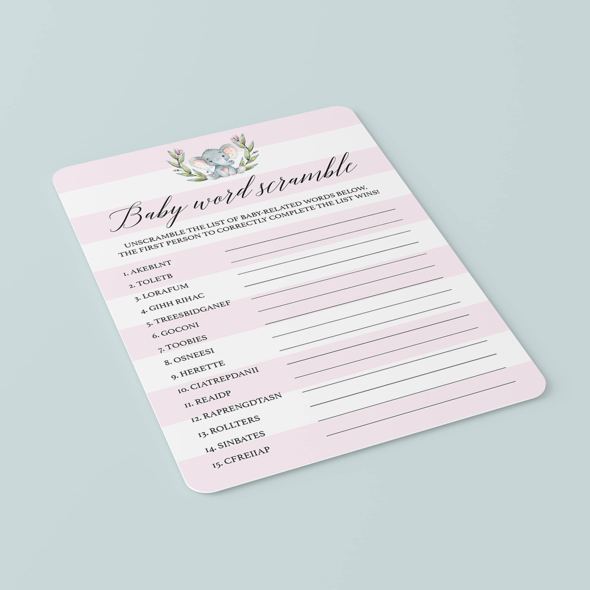 Pink elephant baby shower game for girl by LittleSizzle