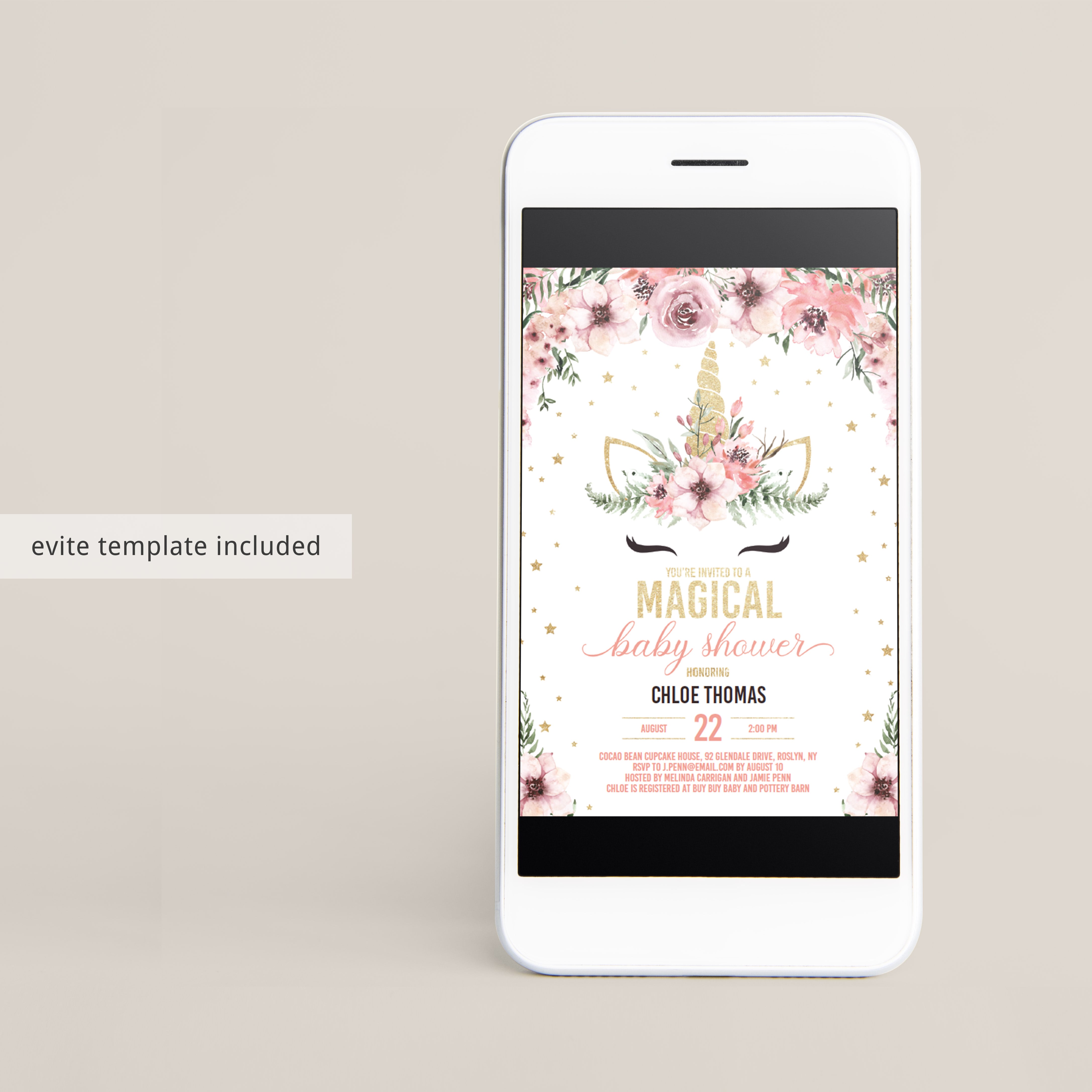 Girl baby shower unicorn evite template by LittleSizzle