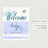 Printable Baby Shower Welcome Sign Blue Clouds