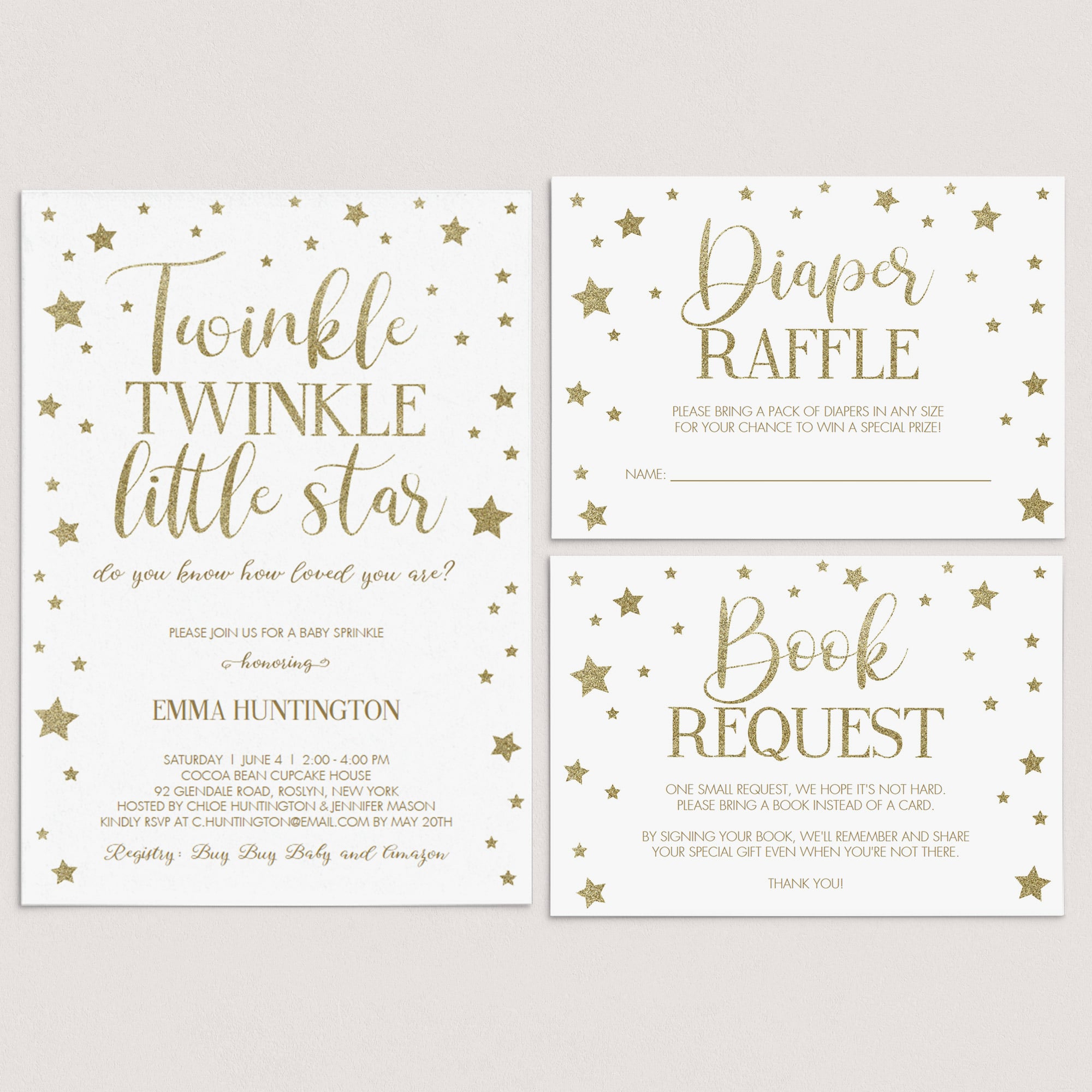 Gold Baby Sprinkle Invitation Set Editable Templates by LittleSizzle