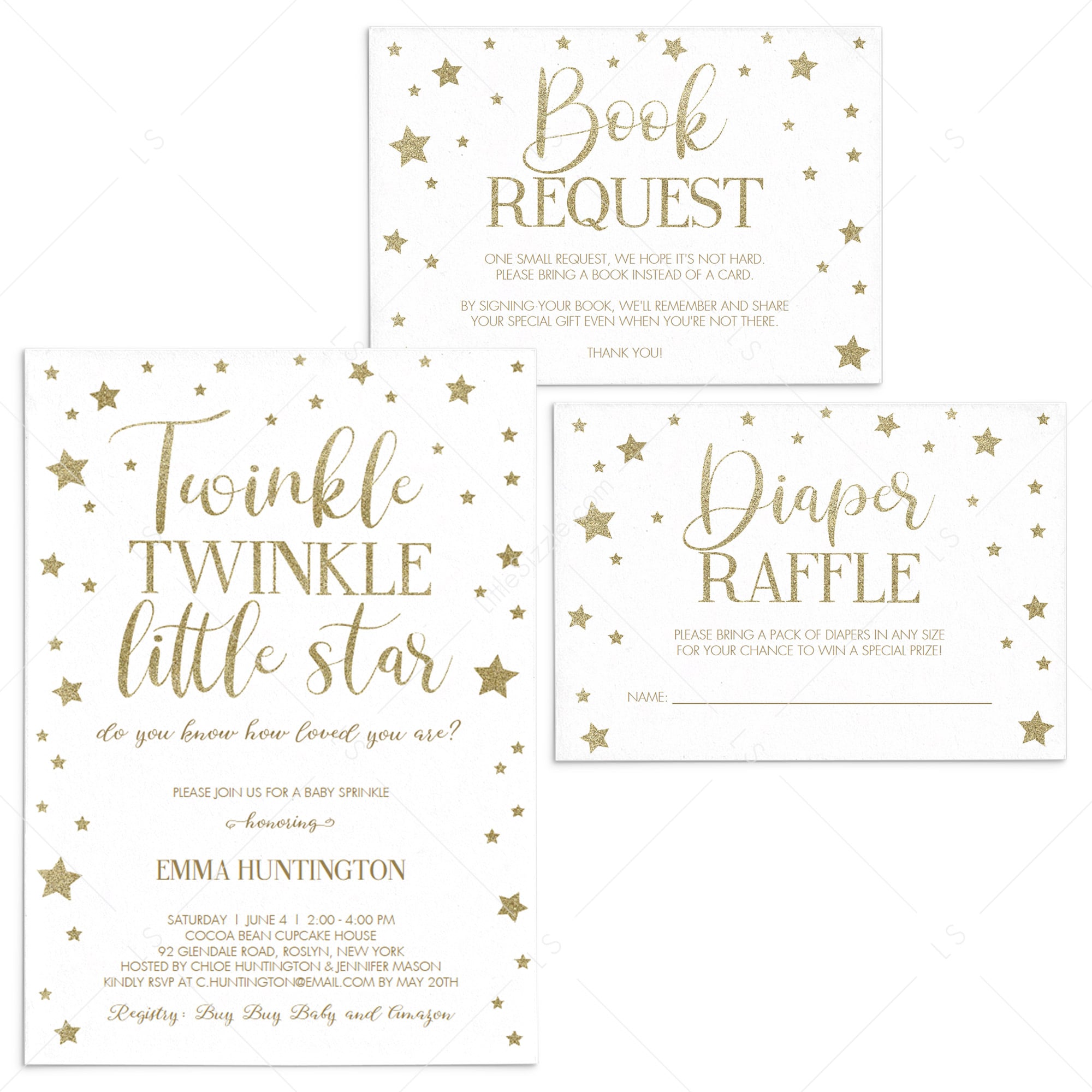 Gold Baby Sprinkle Invitation Set Editable Templates by LittleSizzle