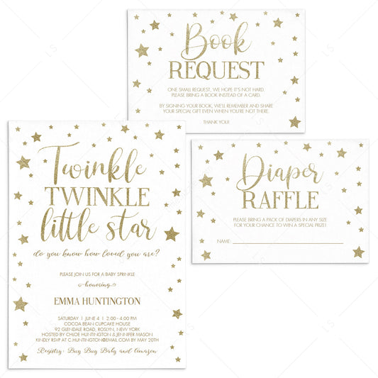 Gold Baby Sprinkle Invitation Set Editable Templates by LittleSizzle
