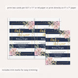 Pink, Gold and Navy Baby Shower Invitation - Florals, Confetti and Stripes