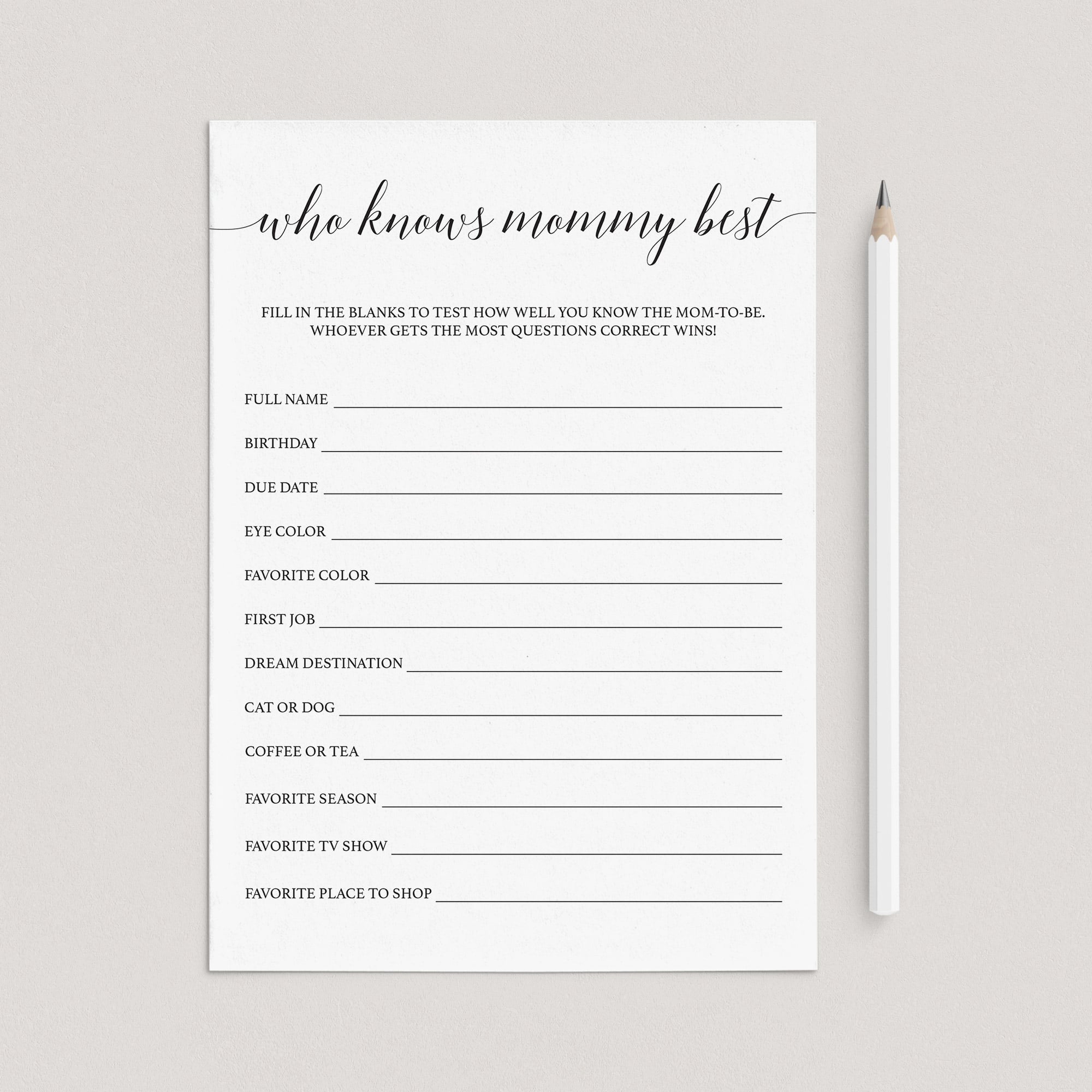 Simple baby shower game who knows mom best by LittleSizzle