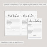 Gender Neutral Twin Baby Shower Wish Cards Dear Babies Printable