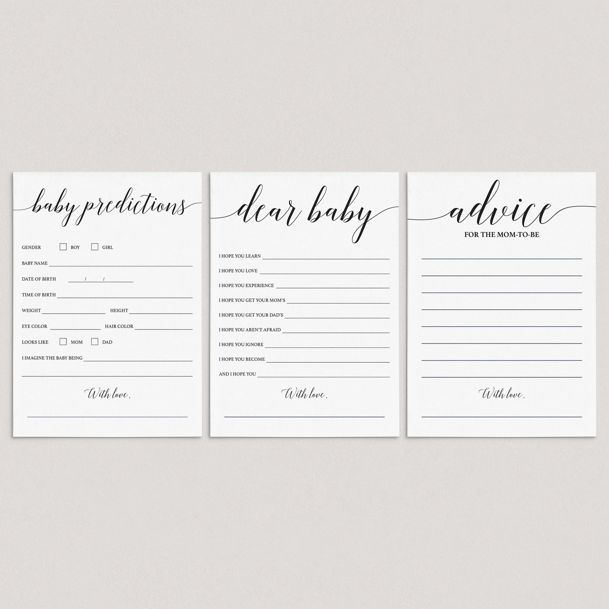 Minimal baby shower keepsakes printable by LittleSizzle