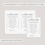 Calligraphy Bridal Shower Games Package Instant Download