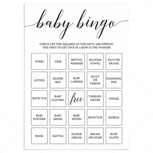 Prefilled baby bingo cards instant download by LittleSizzle